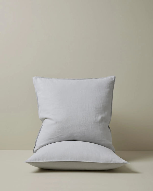 Ravello Pillowcase Set in silver European linen, Euro size, featuring top-stitched flanged edge detail by Weave Home