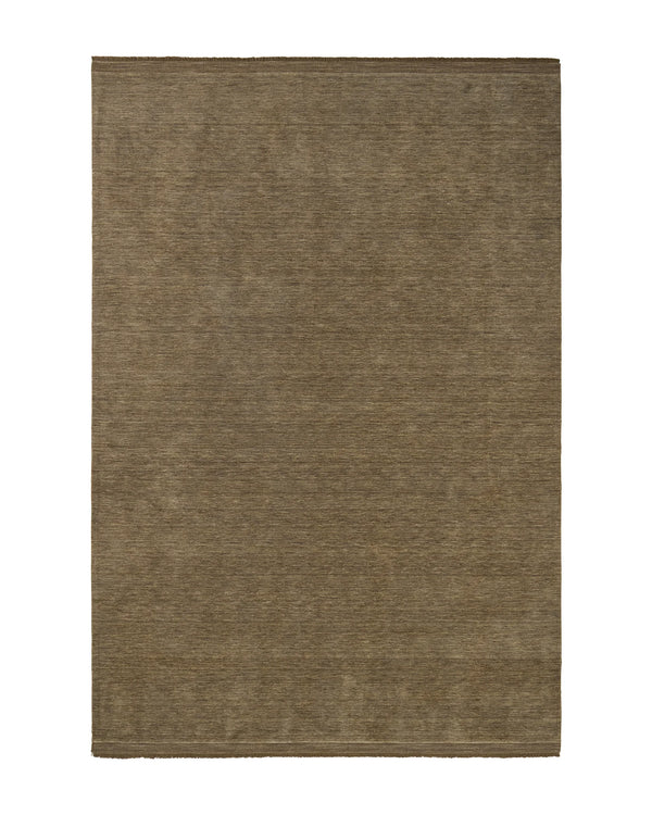 Silvio Walnut hand-woven rug in mid-tone brown with olive undertones, micro fringe border detail, by Weave Home