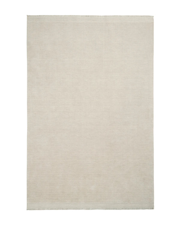 Silvio Ecru hand-woven rug in cool-toned ivory with micro fringe border detail, 200x300cm or 300x400cm by Weave Home