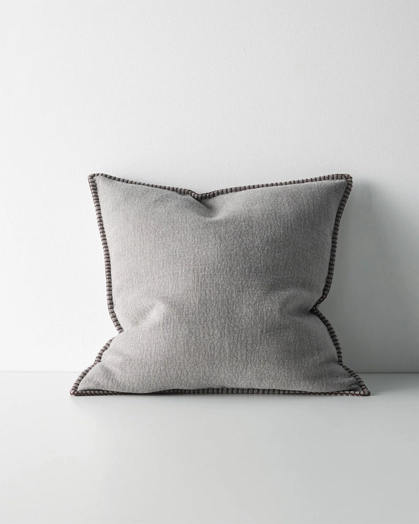 Alba Dove cushion, 50x50cm, grey linen-polyester blend with blanket stitch seam detailing by Weave Home