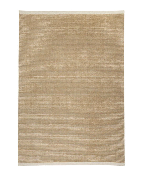 Remo Sand textured wool rug, 2x3m, with horizontal striped weave in sand and cream, cream border detail by Weave Home