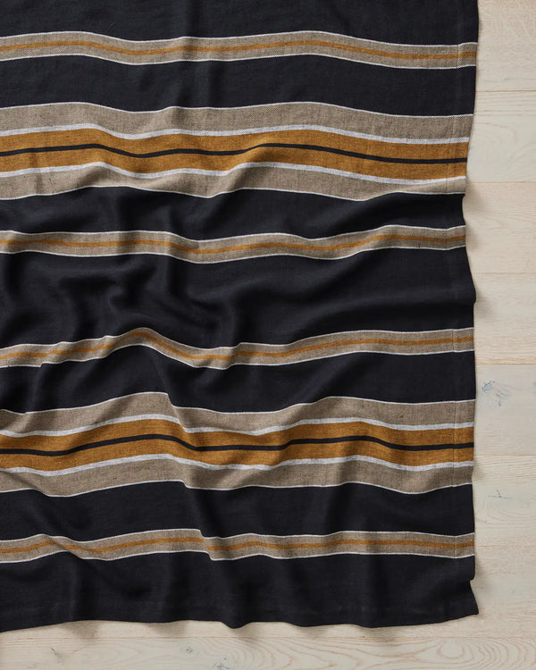 Franco Shadow throw in navy, orange and white stripes, 100% European linen twill weave with aero finish by Weave Home