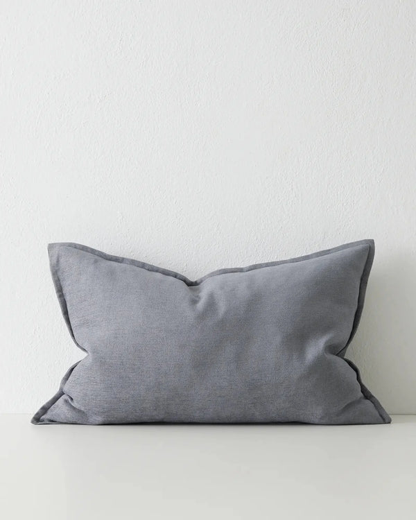 Fiore Denim lumbar cushion 40x60cm, soft washed blue linen viscose blend with self-piped edges by Weave Home