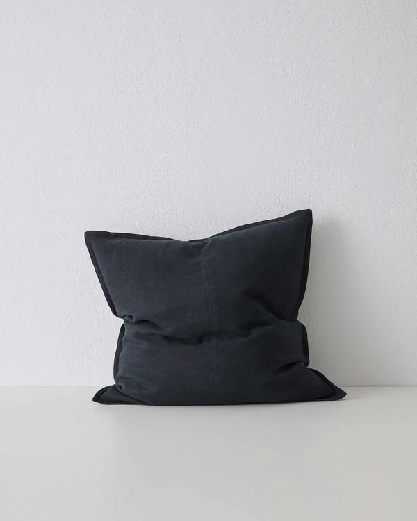 Como Shadow linen cushion in black, 50x50cm, stonewashed European linen with soft matte finish by Weave Home