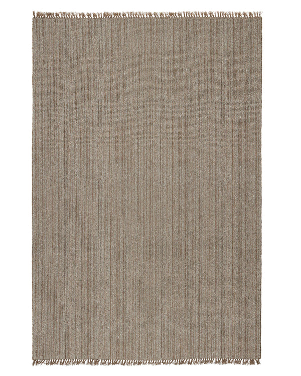 Puglia Taupe 2m x 3m textured wool-polyester blend rug with chunky woven design and fringe border by Weave Home