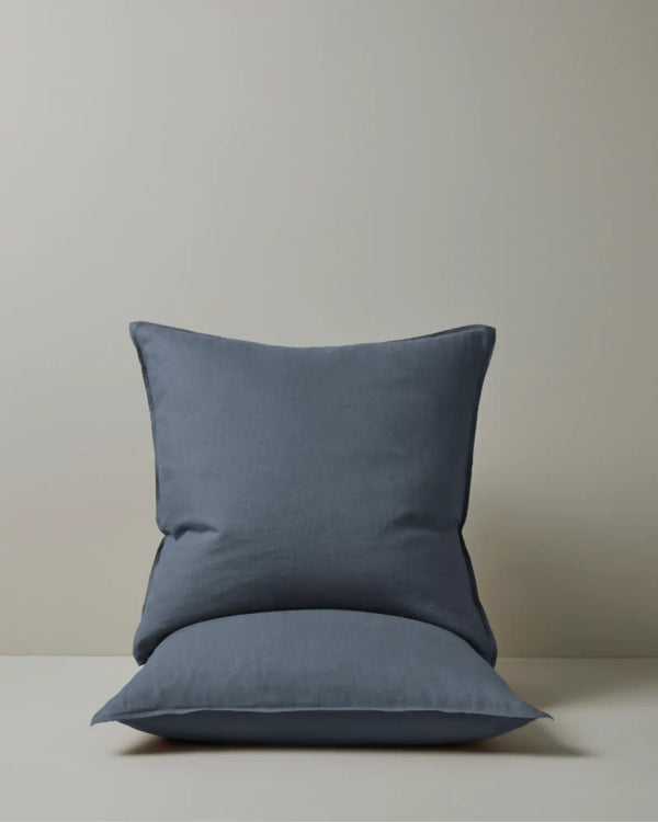 Ravello Pillowcase Set in Denim, Euro size, European linen pair with top-stitched flanged edge by Weave Home