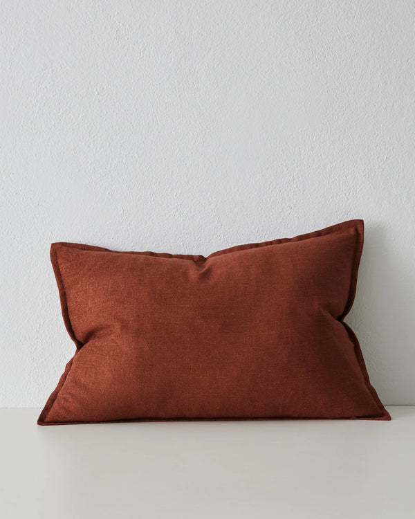 Fiore Rosewood lumbar cushion cover, 40x60cm, linen viscose blend with soft sheen and piped edges by Weave Home