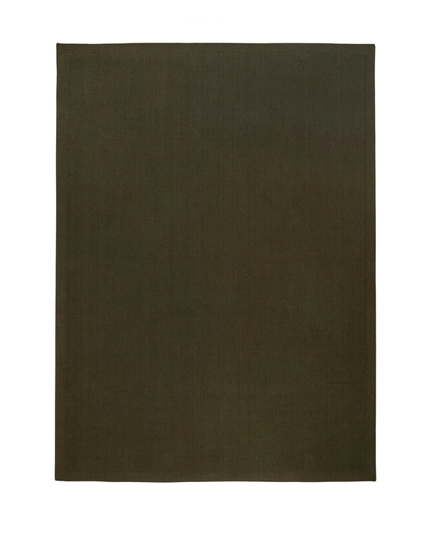 Cassio Jasper rug in deep olive, NZ wool loop pile with lowered border and serged edge, by Weave Home
