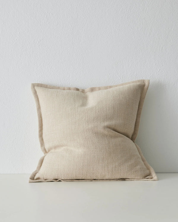 Figlio Oyster 50x50 cushion with chunky woven texture and tonal border piping, front view by Weave Home