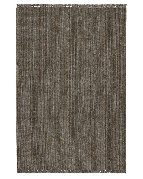 Puglia Fossil rug, 2m x 3m, textured wool-polyester blend with chunky woven weave and fringe border in muted brown-grey-taupe by Weave Home