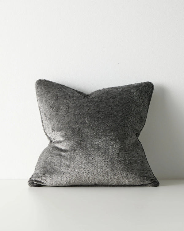 Tempo Coal 50x50 cushion in soft grey polyester with chunky chenille texture and piped edging by Weave Home