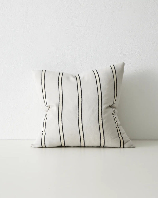 Vinnie Glacier 50x50 cushion in pale blue-grey cotton linen blend with charcoal double-line stripes by Weave Home