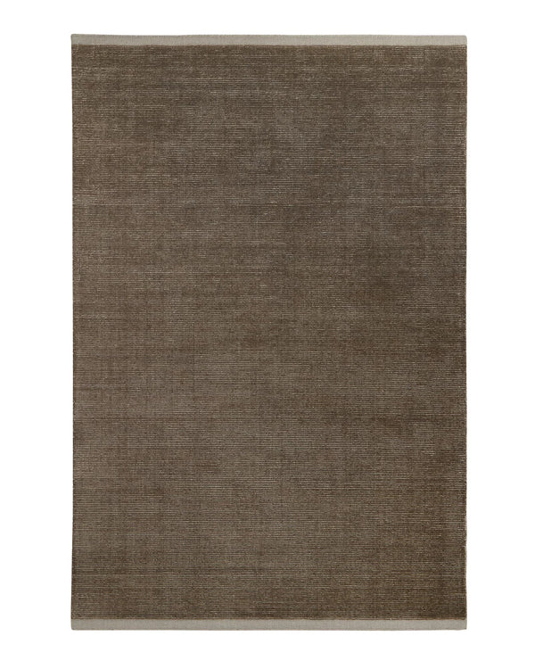 Remo Earth textured wool rug in chocolate and pewter stripes with plain pewter border, 2x3m, by Weave Home