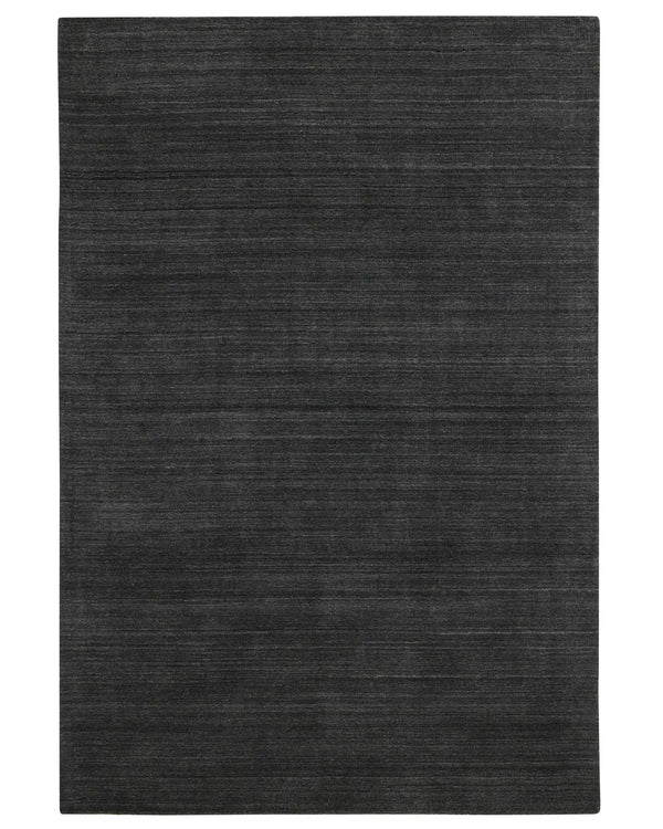 Gippsland Alloy hand-woven rug in dark charcoal with grey-silver highlights, 2m x 3m viscose-wool blend, cotton braided edge by Weave Home