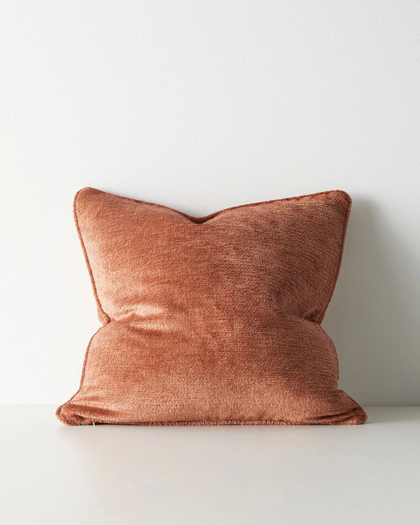 Tempo Spice 50x50 cushion in rich terracotta with chunky chenille texture and piped edging by Weave Home