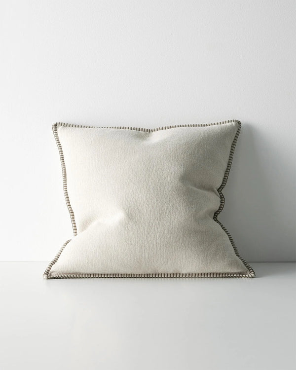 Alba Bone 50x50 cushion cover in linen-polyester blend with contrasting blanket stitch seam detail, by Weave Home