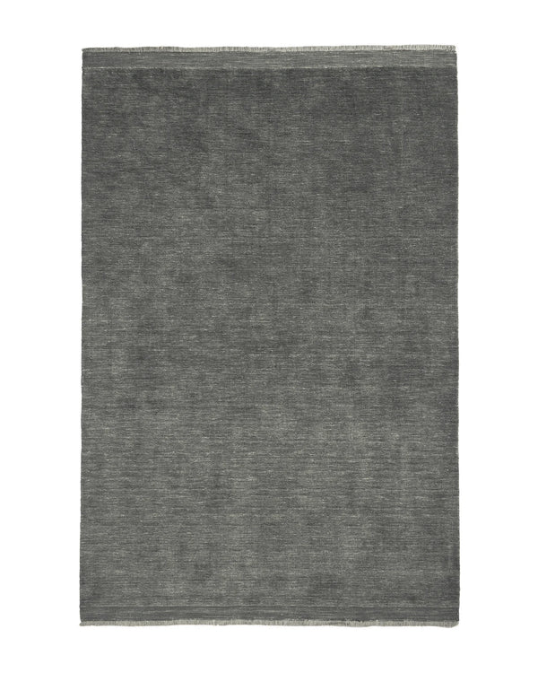 Silvio Fog rug, deep grey with subtle blue undertones, hand-woven high-traffic design with micro fringe border by Weave Home