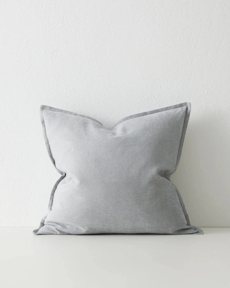 Fiore Breeze 50x50 cushion in muted blue linen viscose blend with piped edges by Weave Home