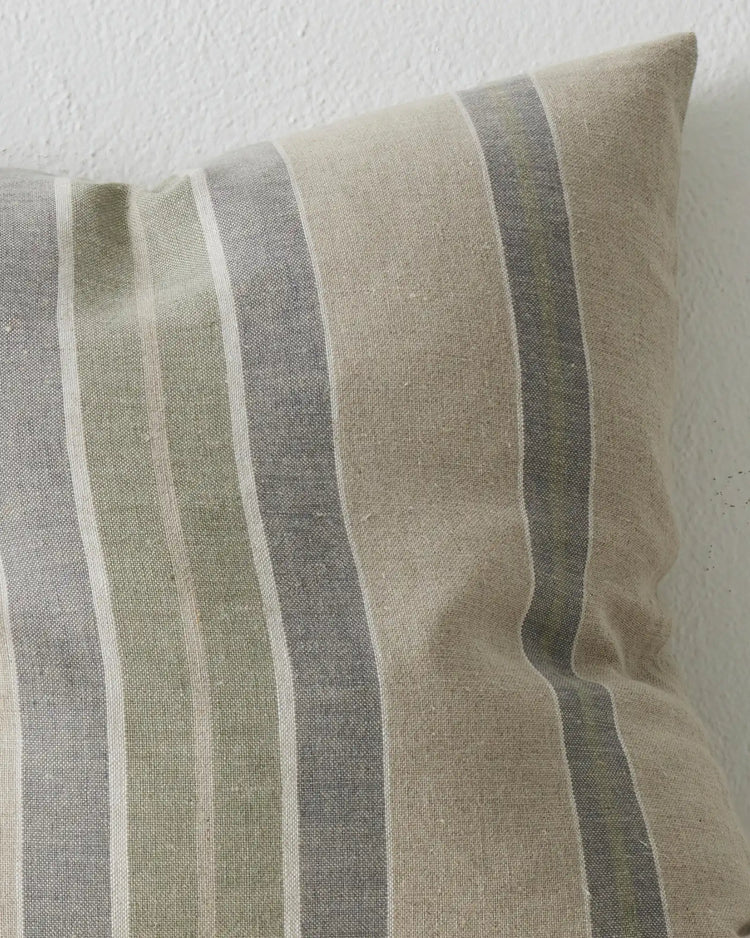 Franco Sage cushion cover, 50x50cm, 100% European linen with soft green and charcoal stripe detail by Weave Home