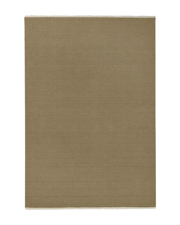 Fabien Nomad textured wool rug in sandy beige with chunky ribbed weave and cream fringe detail by Weave Home