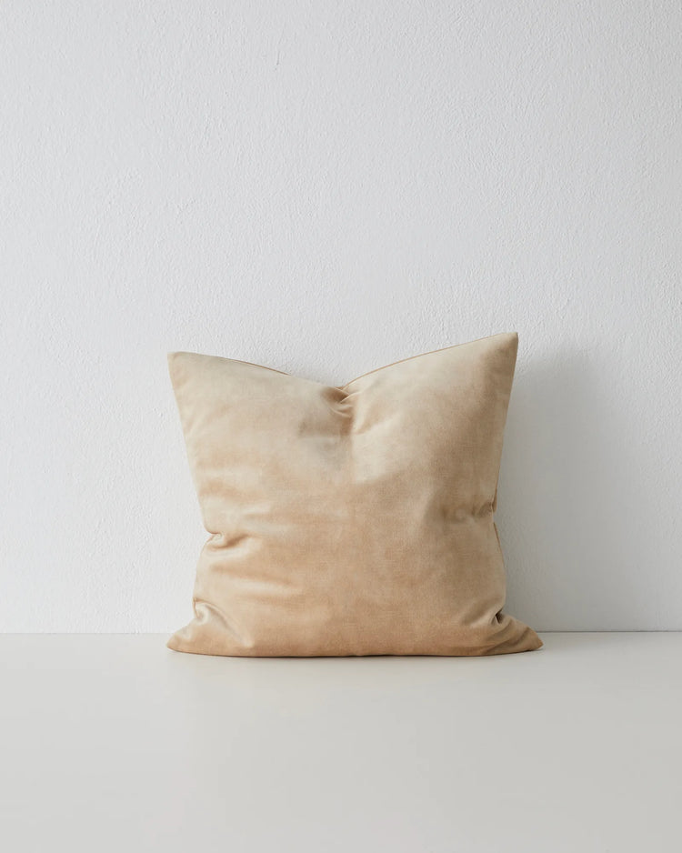 Ava cushion in nougat, 50x50cm polyester with soft velvet-like texture and concealed zip by Weave Home