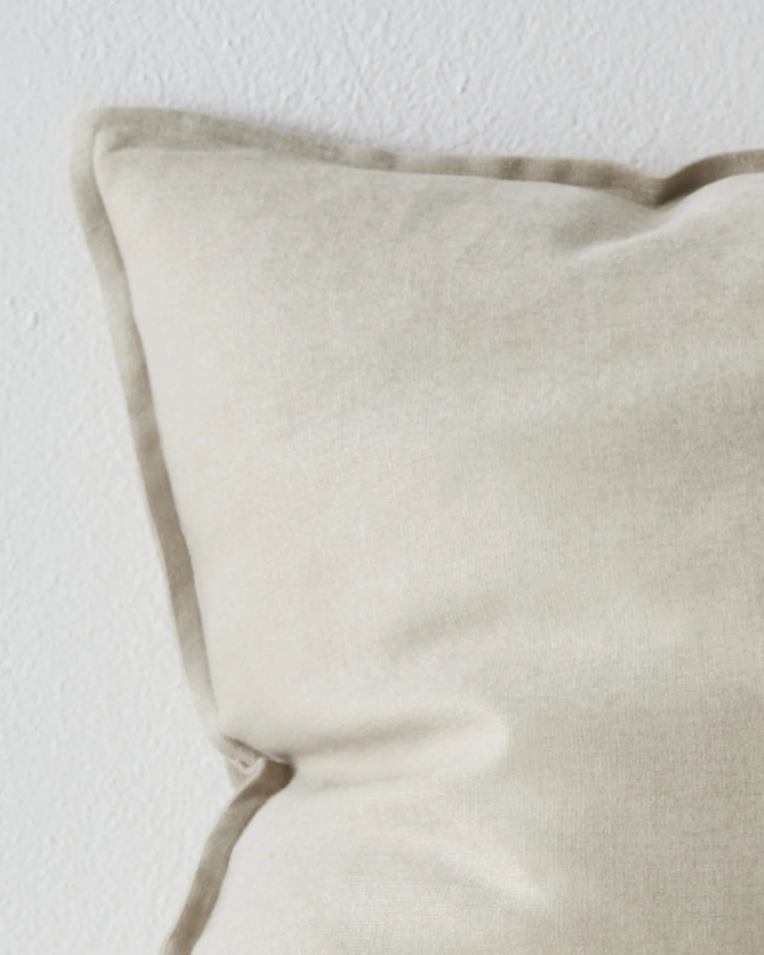 Fiore Pigeon lumbar cushion close-up, cool-toned grey-white linen viscose blend with fine piping detail by Weave Home