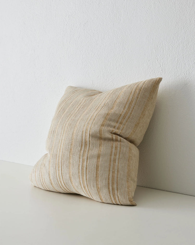 Adriana Butter 50x50 linen blend cushion with vertical ribbed weave texture in warm sandstone tones, knife edge seam, by Weave Home