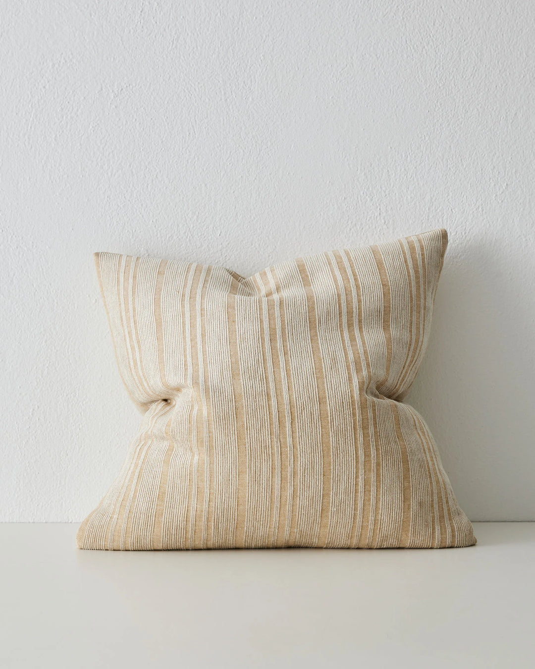 Adriana Butter 50x50 cushion in sandstone and honey striped linen blend with knife edge detail by Weave Home