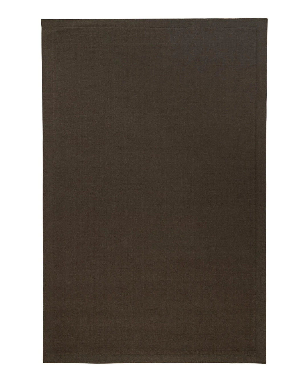 Cassio Fudge rug in dark mocha wool with lowered border frame and serged edge detail, 2x3m, by Weave Home