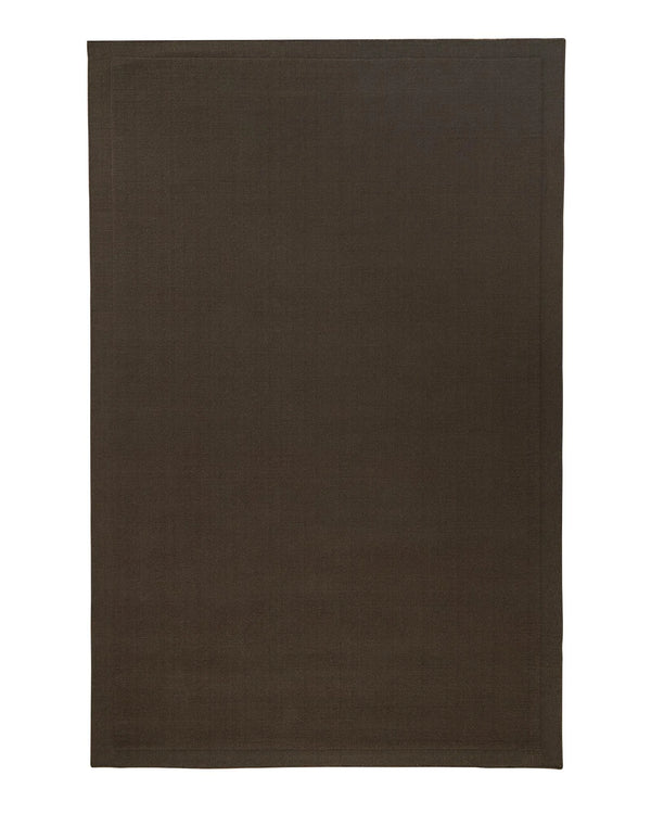 Cassio Fudge rug in dark mocha wool with lowered border frame and serged edge detail, 2x3m, by Weave Home
