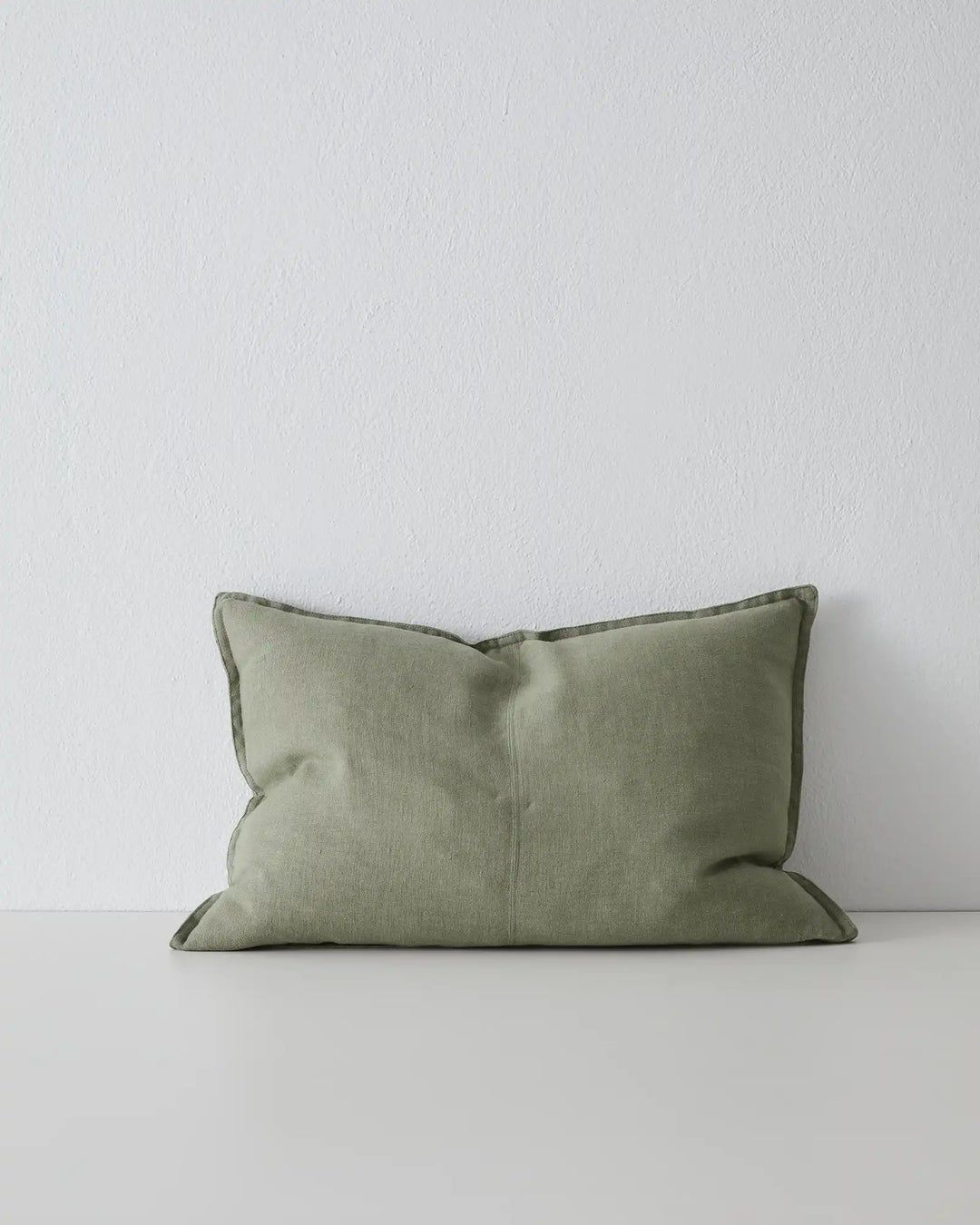 Como Olive linen cushion 40x60cm, stonewashed European linen in soft olive green with piped edges by Weave Home
