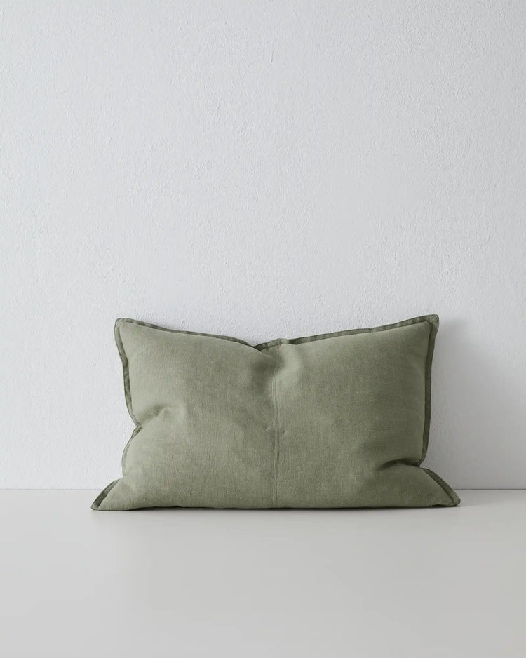 Como Olive linen cushion 40x60cm, stonewashed European linen in soft olive green with piped edges by Weave Home