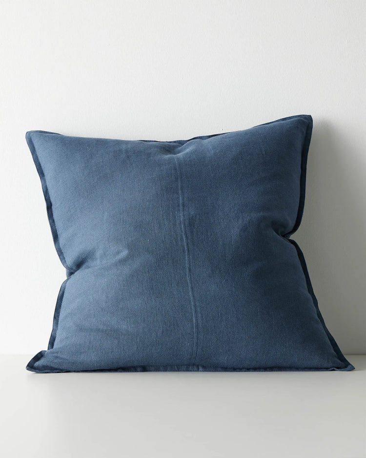 Como Atlantic cushion in denim-blue European linen, 60x60cm, stone-washed with soft matte finish by Weave Home