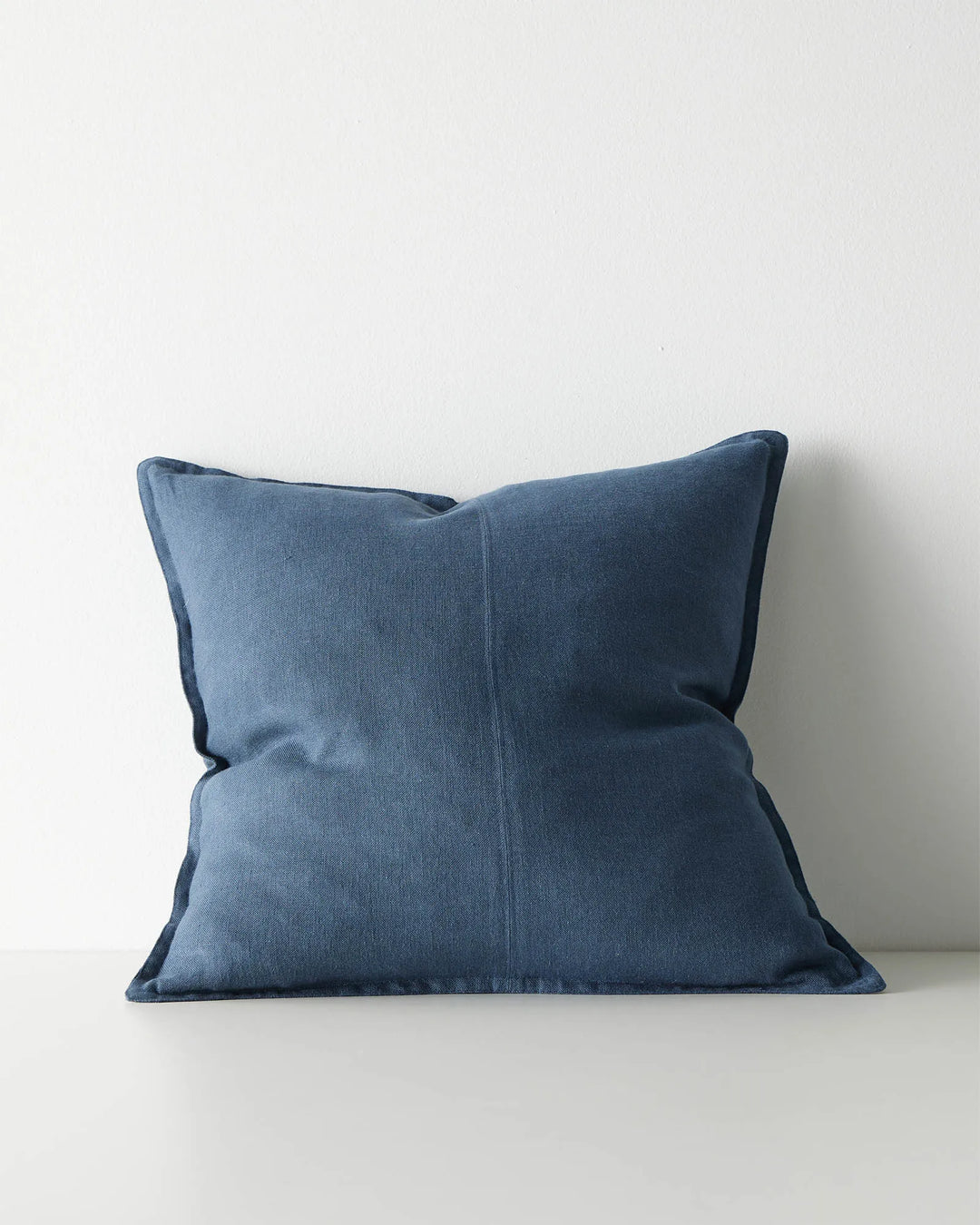 Como Atlantic cushion cover, 50x50cm, stone-washed European linen in muted denim blue with piped edge detail by Weave Home