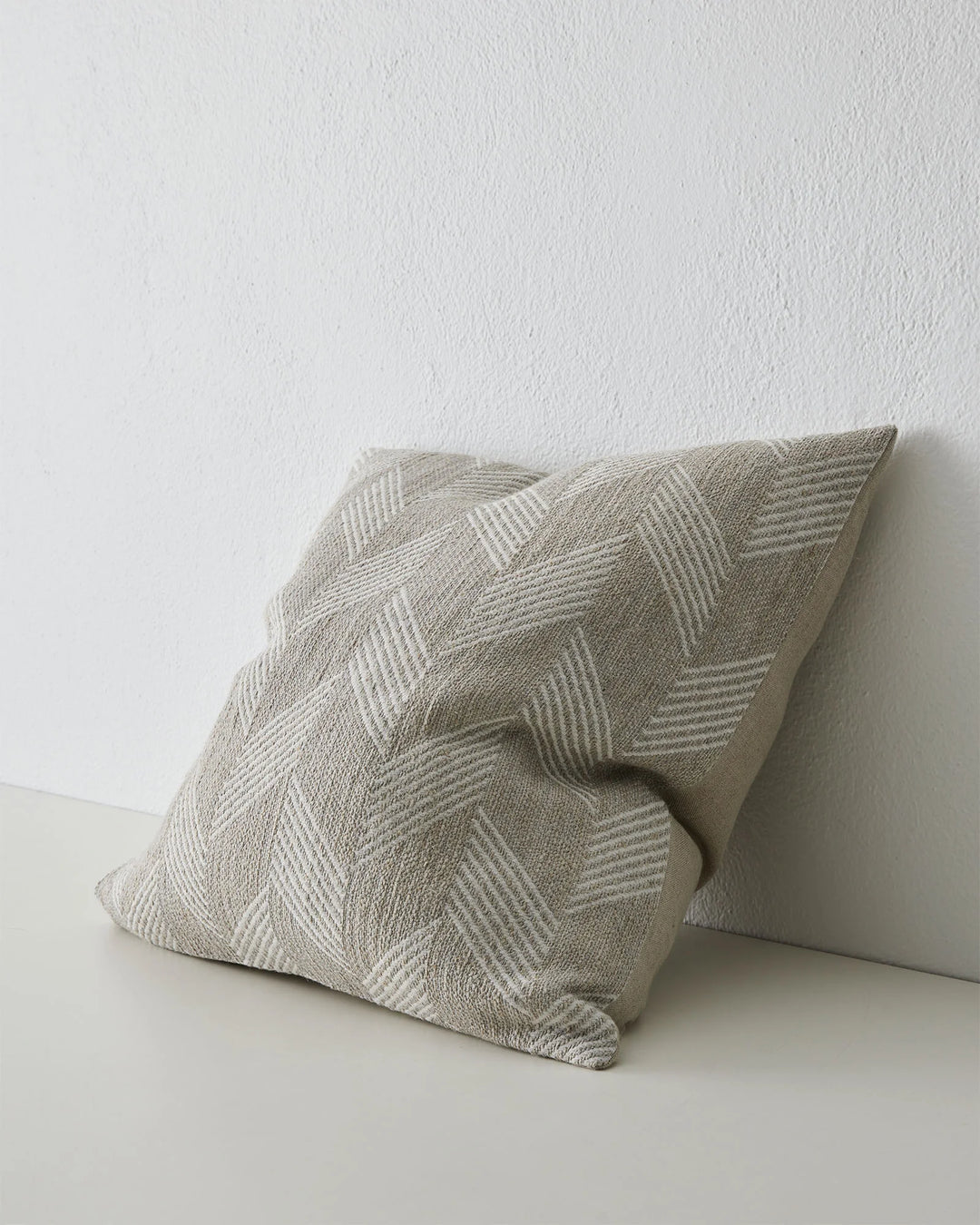 Riva Natural 50x50 linen cushion with geometric woven texture and knife edge finish by Weave Home