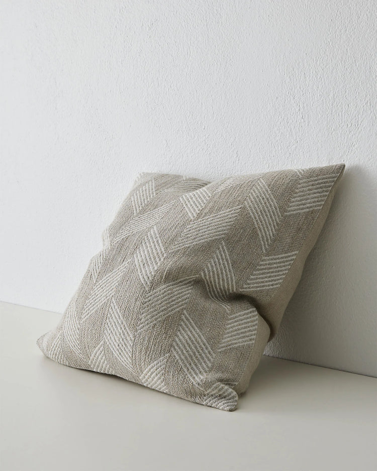 Riva Natural 50x50 linen cushion with geometric woven texture and knife edge finish by Weave Home