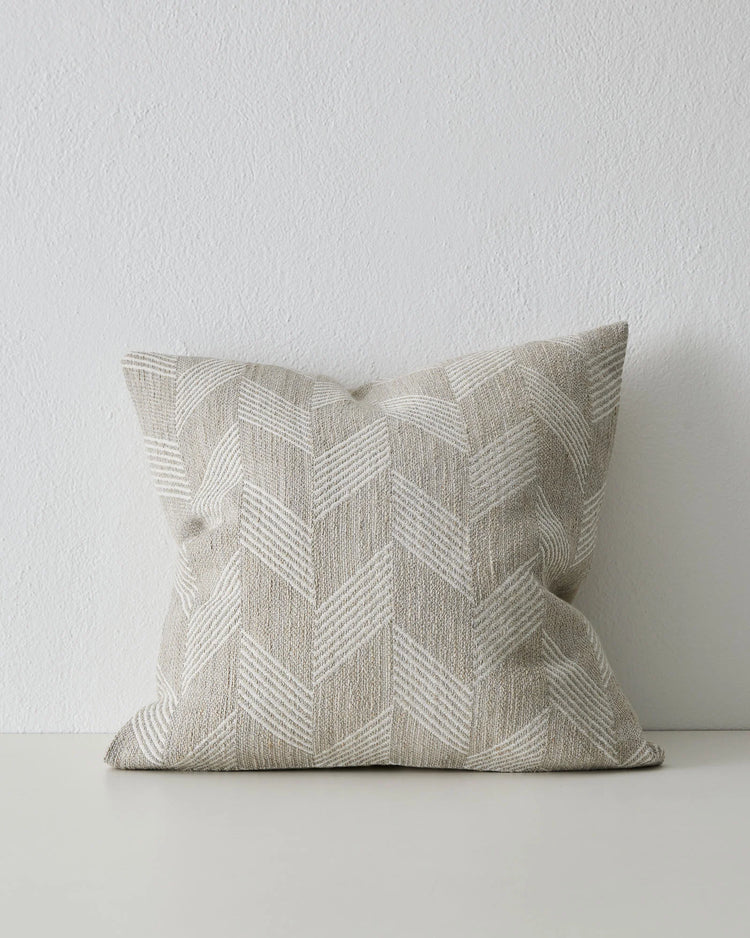Riva Natural 50x50 linen cushion with chevron weave pattern and knife edge seam by Weave Home