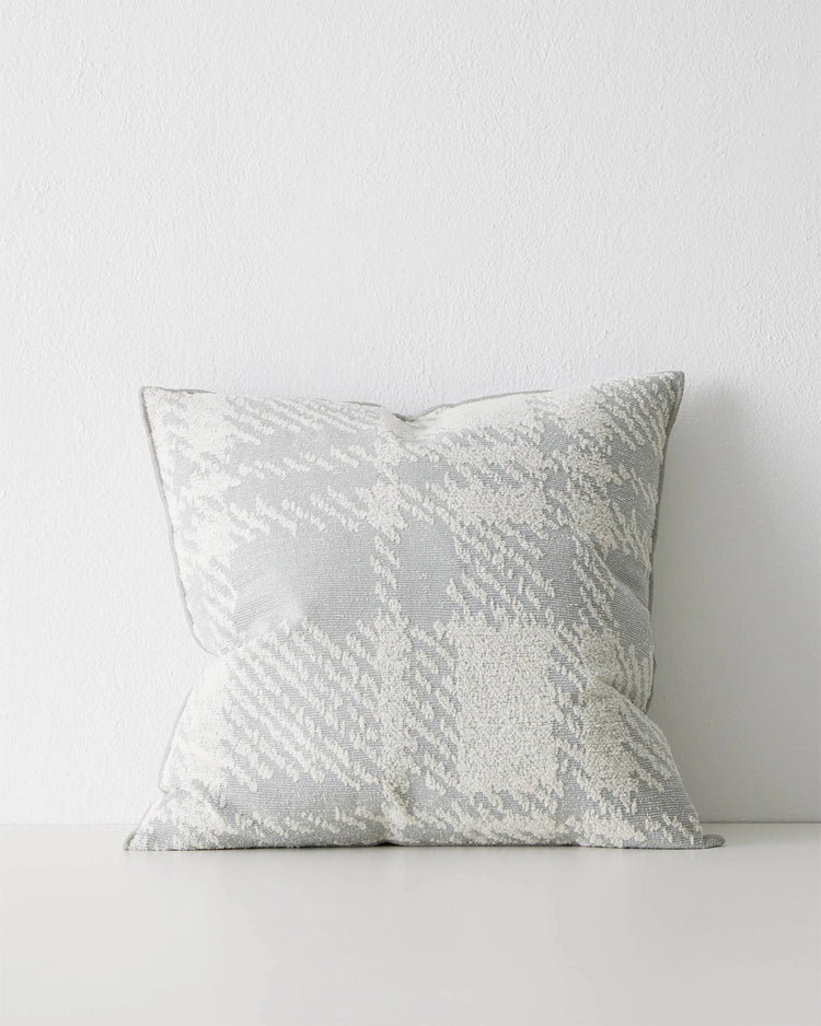 Sienne Mist cushion, pale grey with oversized check weave in soft white, 50x50cm polyester cotton blend by Weave Home