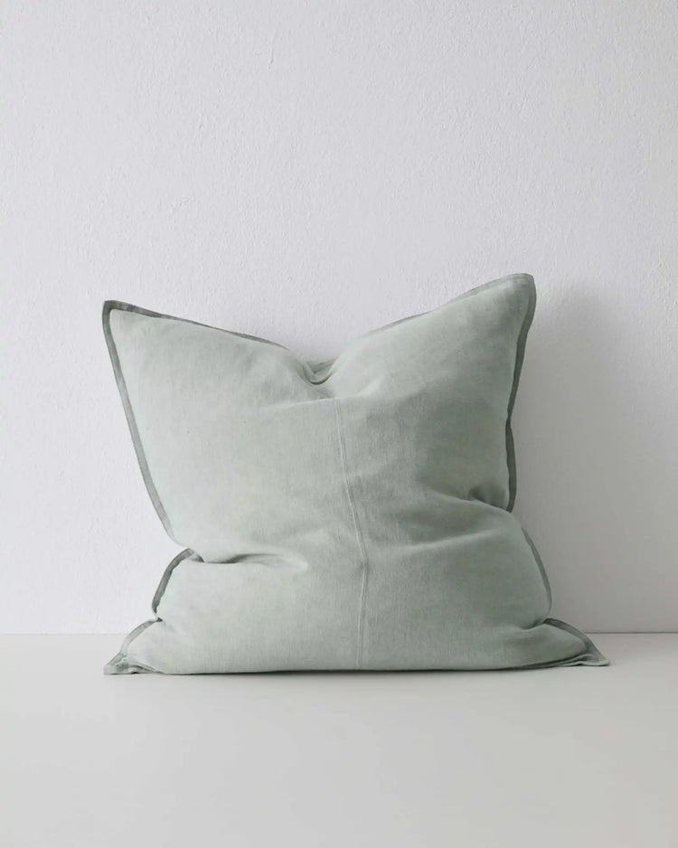 Como Laurel 60x60 cushion cover in eucalyptus green-grey European linen with piped edges by Weave Home