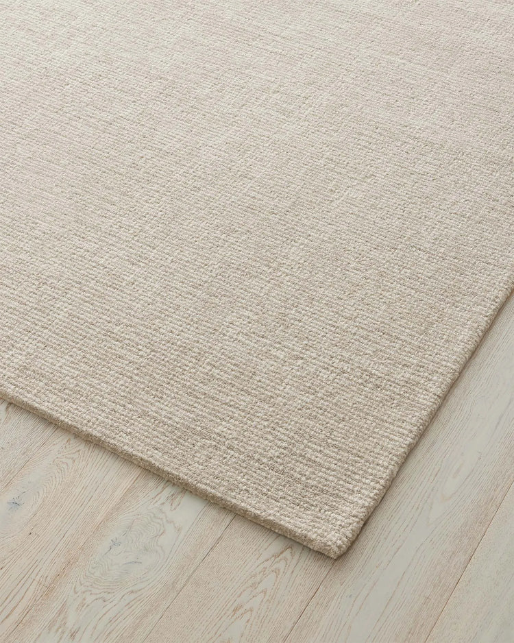 Kaia Moonbeam rug detail, showing textured contrast loop pile weave in natural NZ wool, 200x300cm by Weave Home