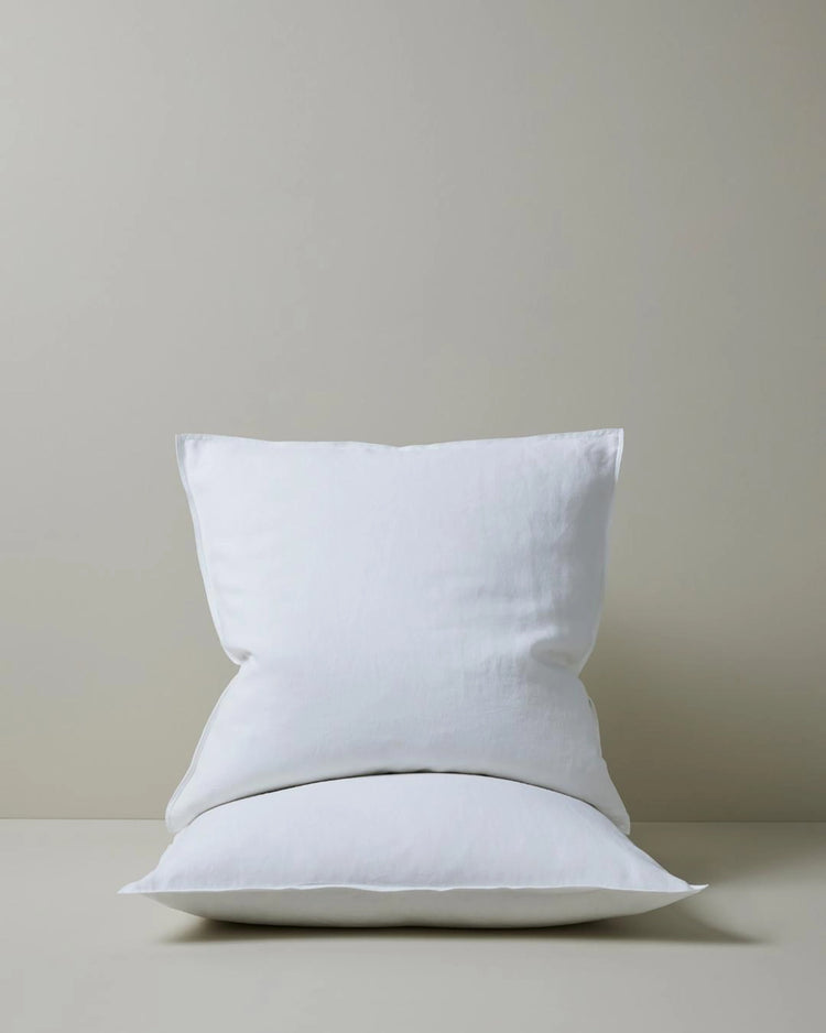 Ravello Pillowcase Set in white European linen, Euro size, with top-stitched flanged edge detail by Weave Home