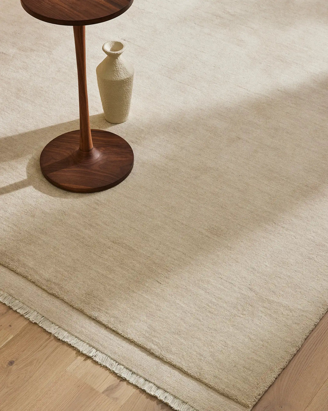 Silvio Ecru rug in natural ivory, hand-woven sustainable styling with micro fringe border detail, 200x300cm by Weave Home