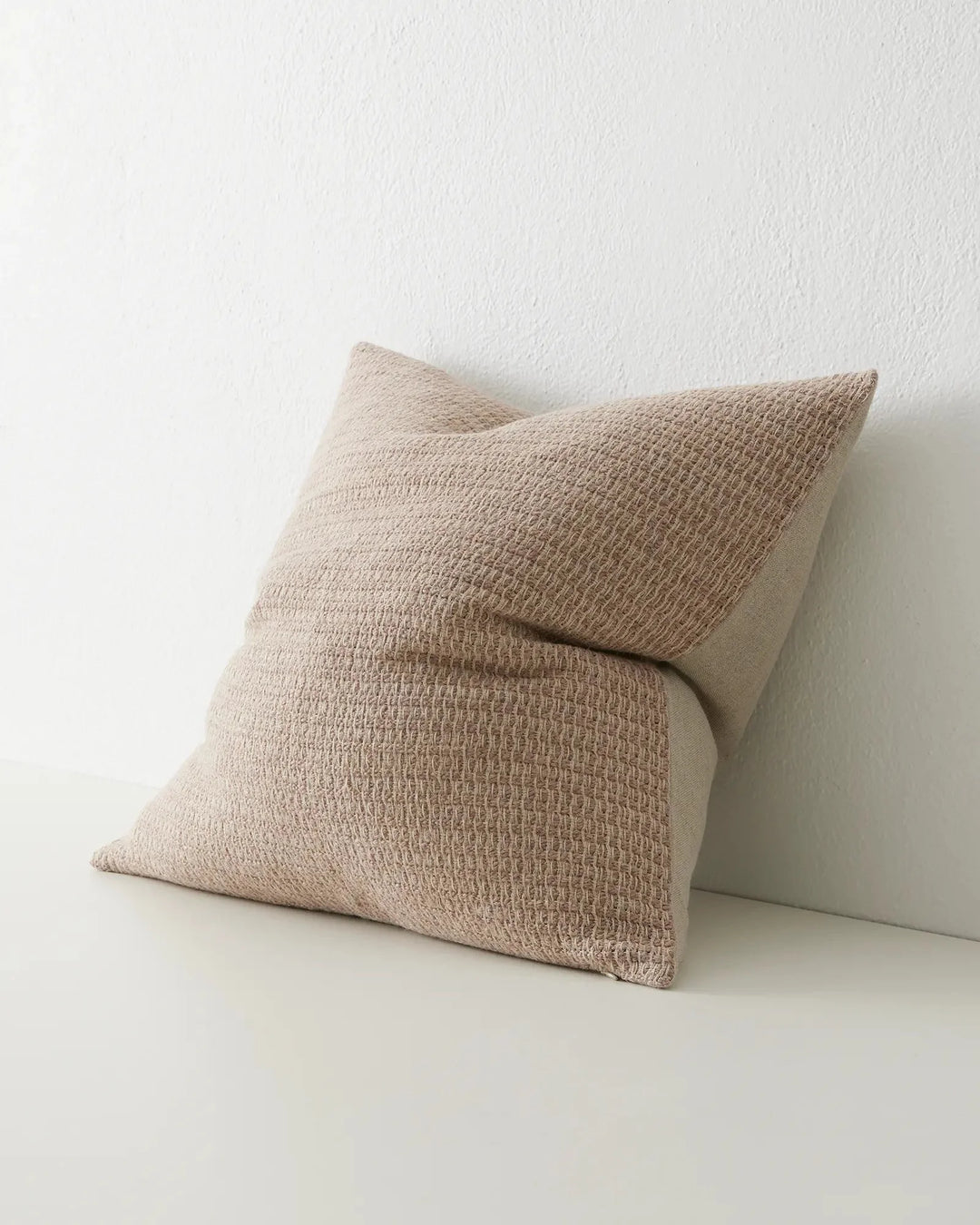 Nicolo Natural 50x50cm linen blend cushion with woven micro check texture and concealed zipper, side view by Weave Home