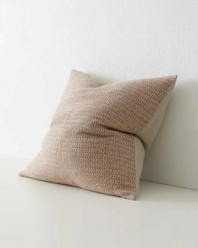 Nicolo Natural 50x50cm linen blend cushion with woven micro check texture and concealed zipper, side view by Weave Home