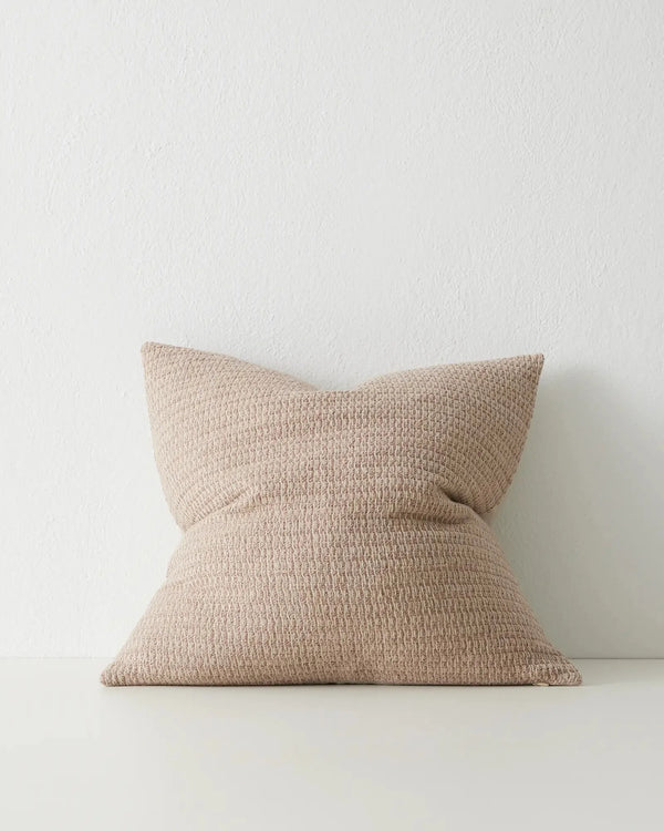 Nicolo Natural woven linen blend cushion, 50x50cm, with tactile micro check texture and soft blush tone by Weave Home