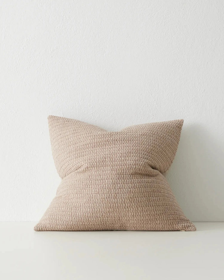 Nicolo Natural woven linen blend cushion, 50x50cm, with tactile micro check texture and soft blush tone by Weave Home