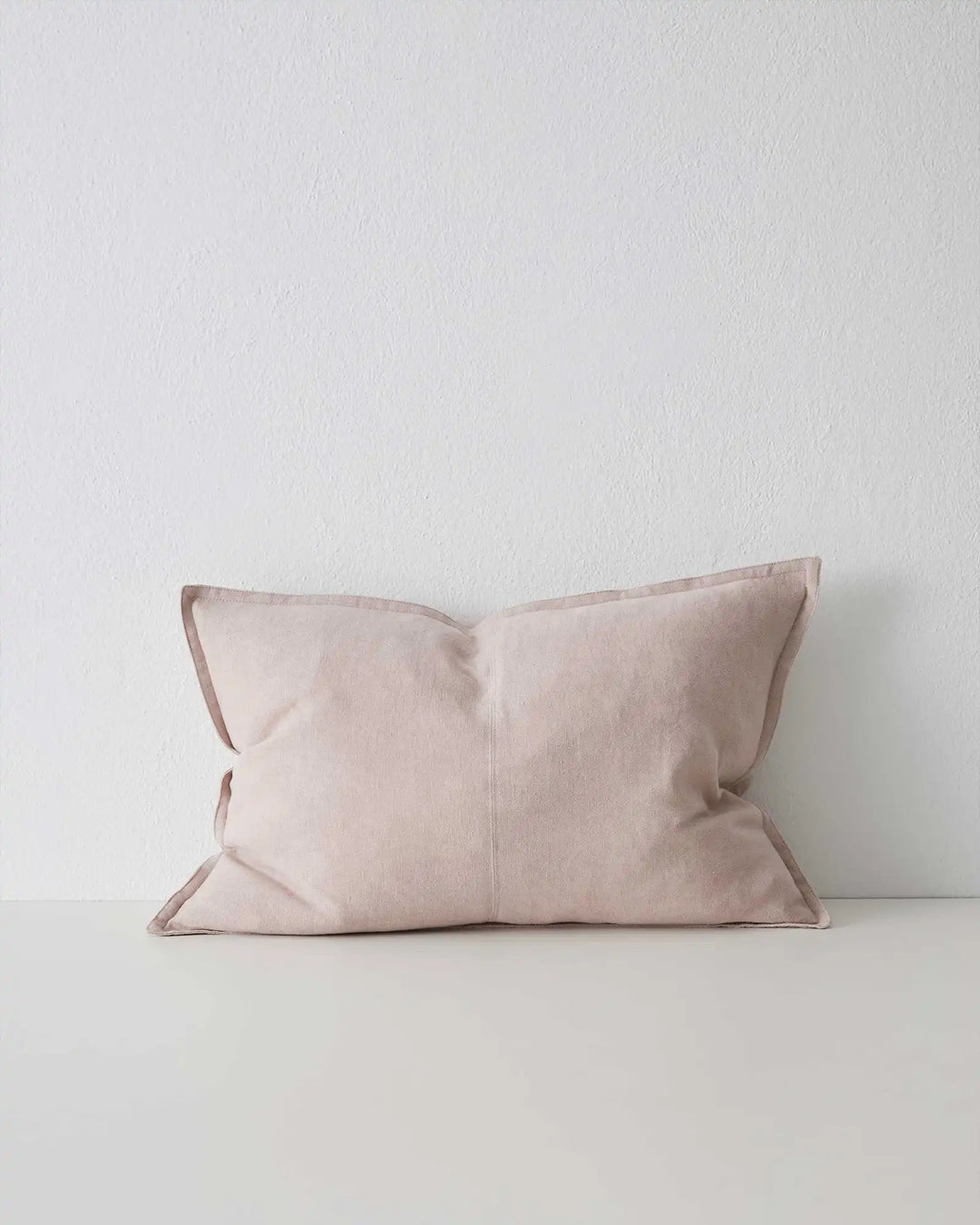 Como Blush lumbar linen cushion 40x60cm with piping detail, stone-washed European linen in soft pink by Weave Home