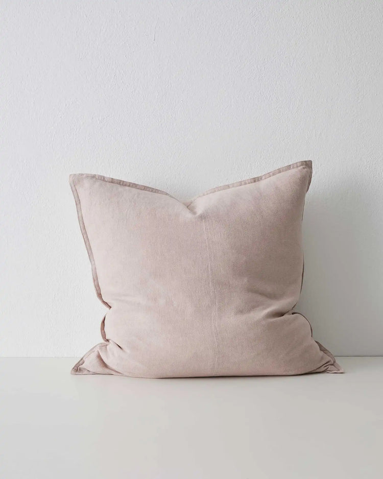 Como Blush linen cushion 60x60cm, soft pink European linen with stone-washed matte finish and piped edges by Weave Home