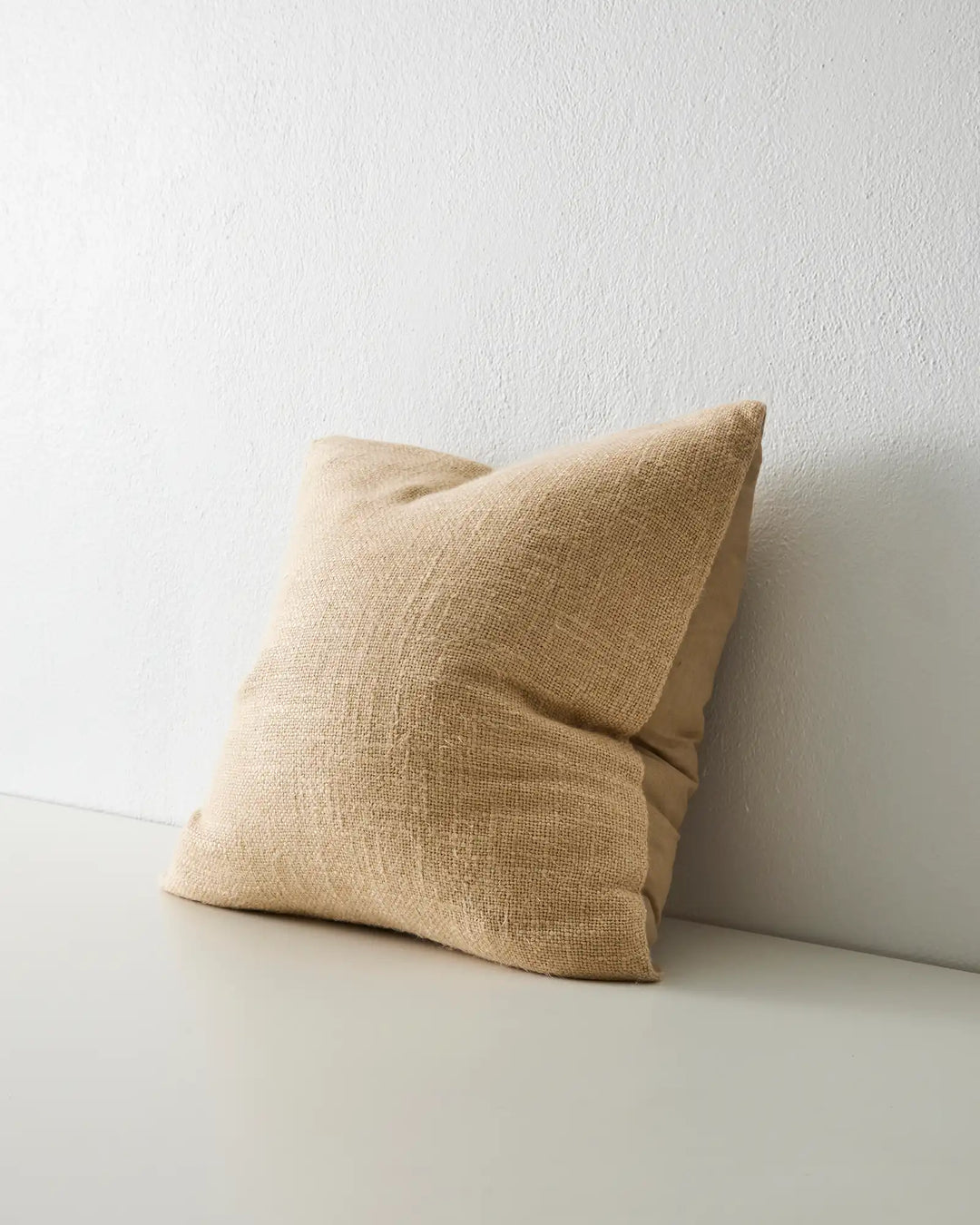Domenica Sand 50x50 cushion cover in linen-viscose blend, side view showing chunky textured weave by Weave Home