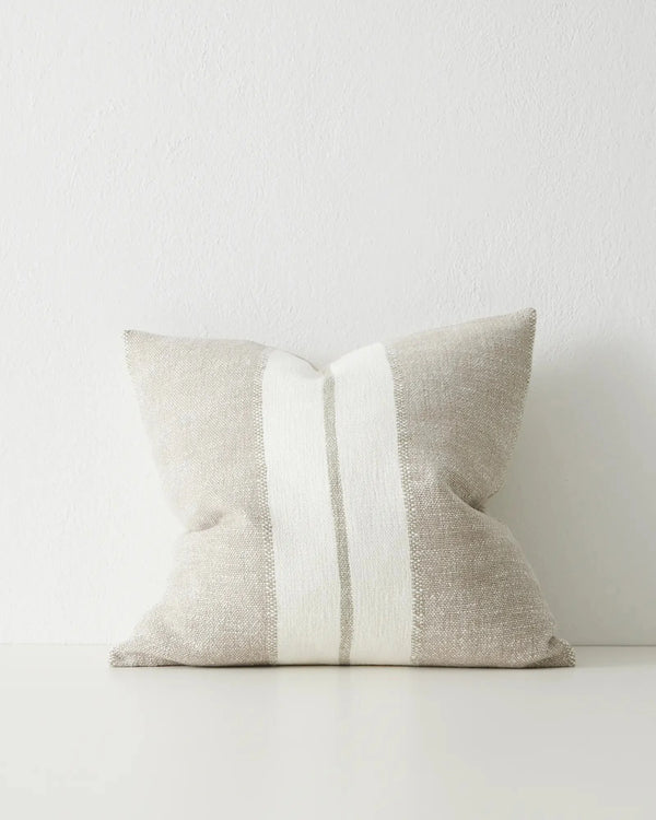 Ottavio Laurel cushion, 50x50cm, beige textured stripe with cream centre band and concealed zipper, polyester cotton blend by Weave Home